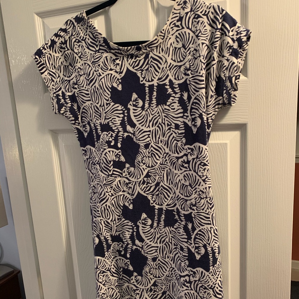 Lilly Pulitzer navy blue zebra knit dress